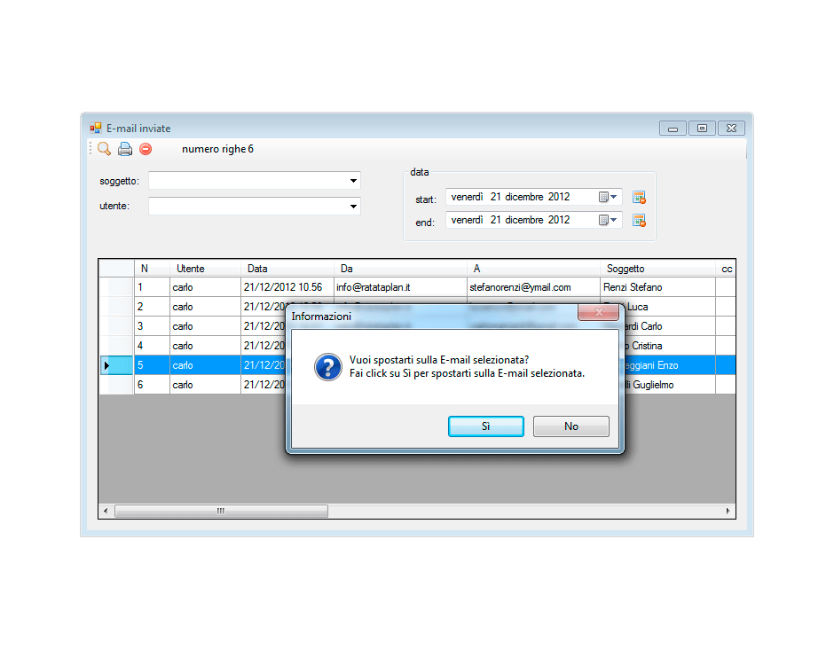 Email selezionata
