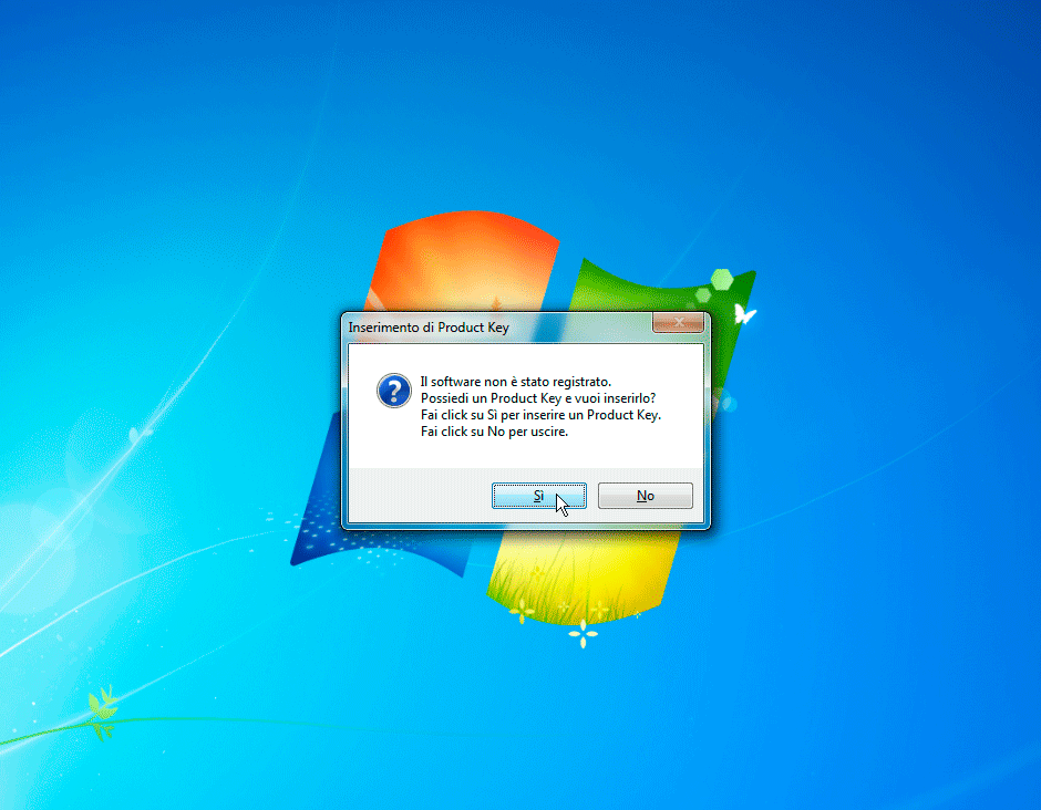 Richiesta di inserimento del Product Key