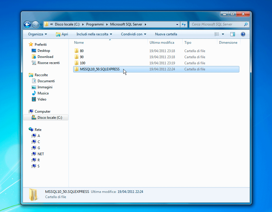 Cartella MSSQL10_50.SQLEXPRESS
