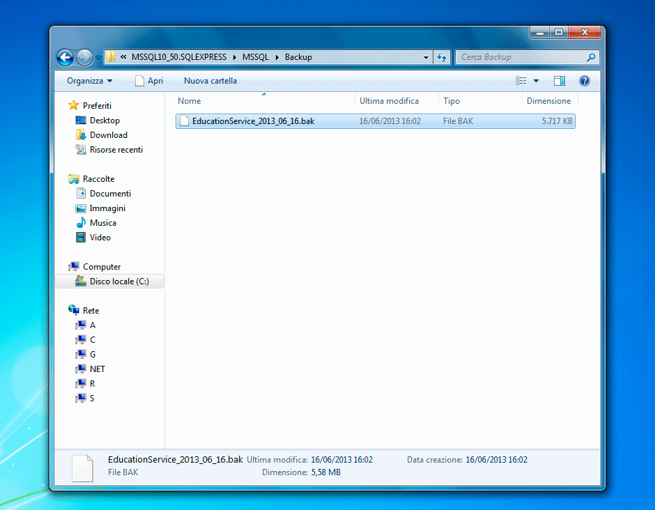Rinominare il file di backup