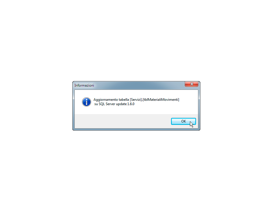 Aggiornamento tabella Materiali Movimenti su SQL Server