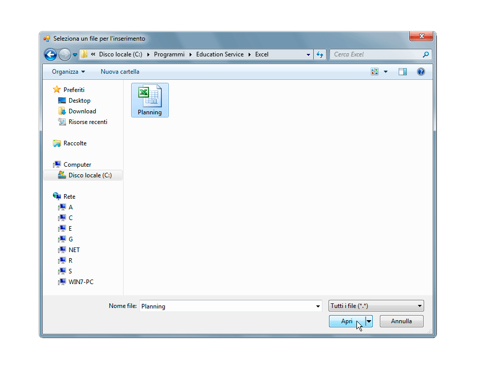 Selezione del file Planning