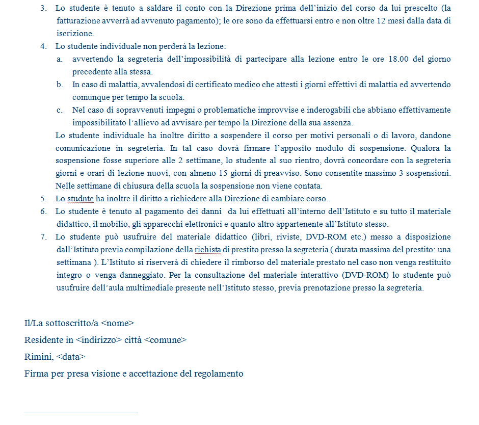 Personalizzare il documento Regolamento scuola