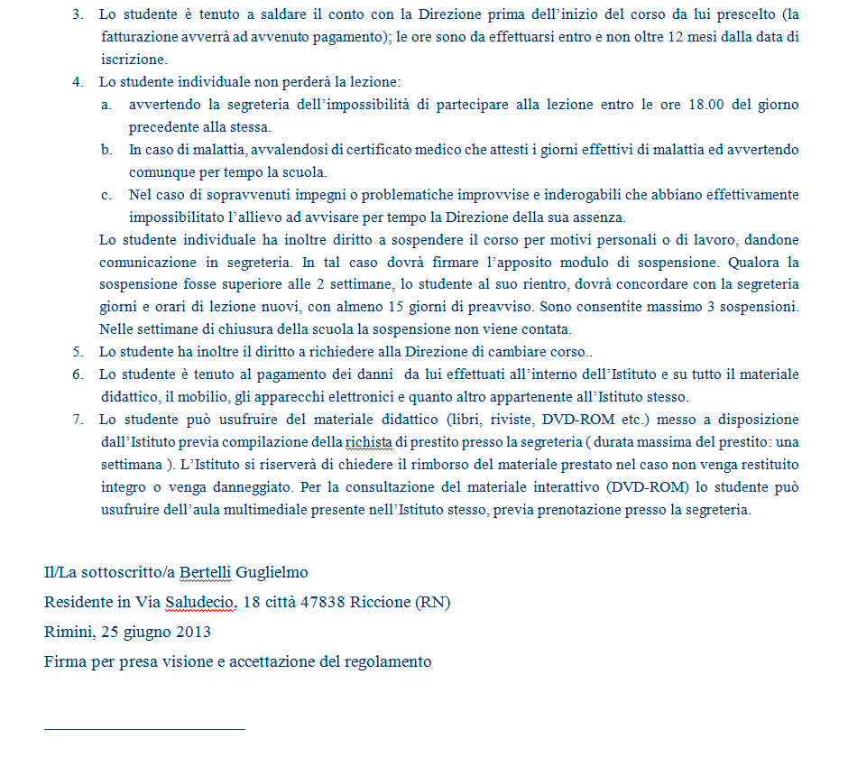 Regolamento scuola compilato