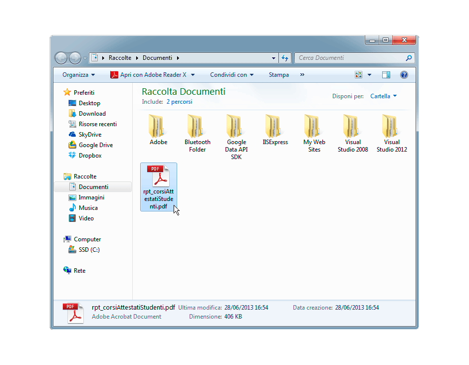 Apertura file PDF Attestato studenti