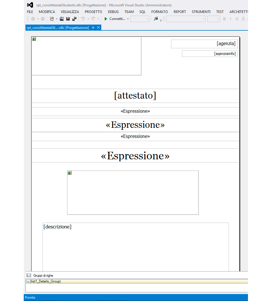 Apertura della definizione del report in design view