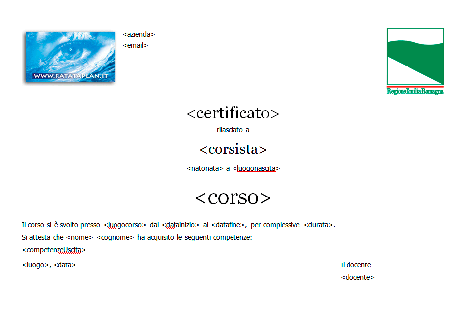 Personalizzare il documento Certificazione