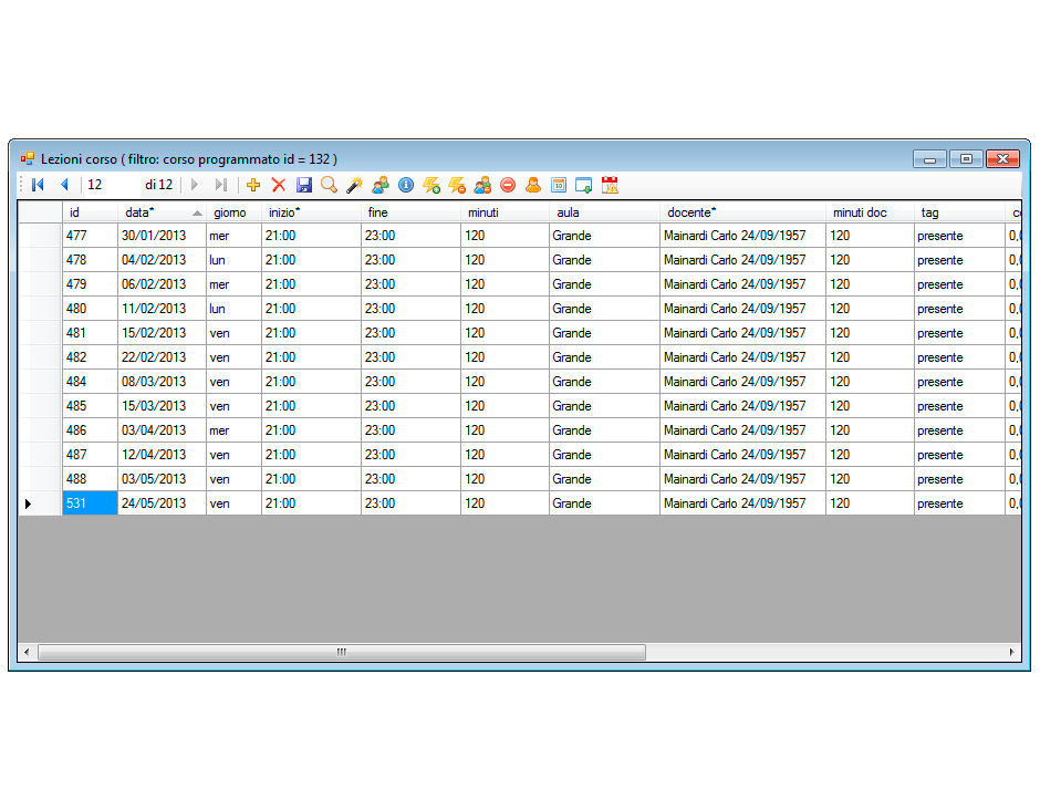 Lezioni del corso programmato