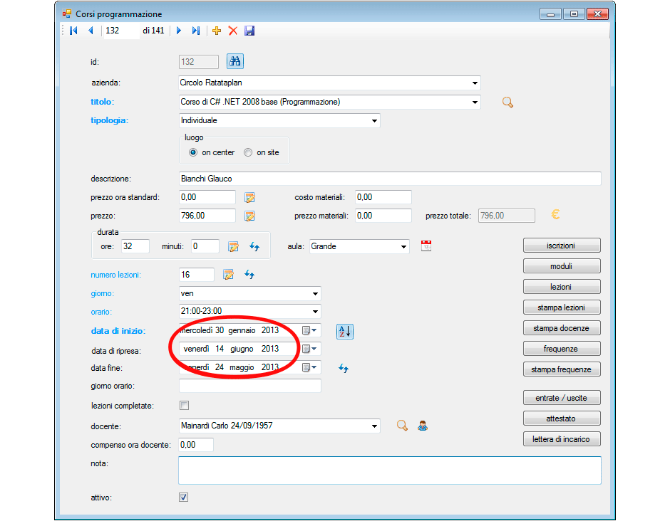 Inserimento della data di ripresa