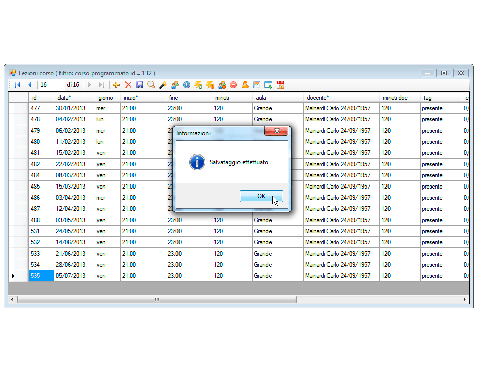 Nuove lezioni generate