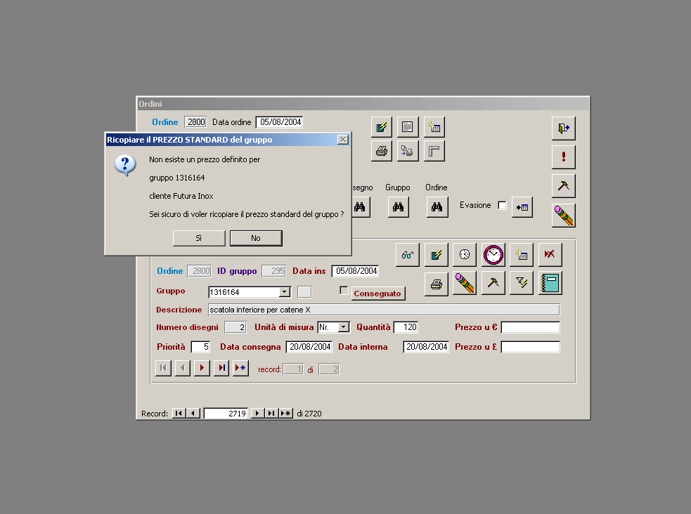 Ordini - prezzo standard