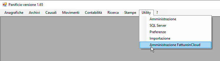 Apri il menu Utility -> Amministrazione FattureinCloud